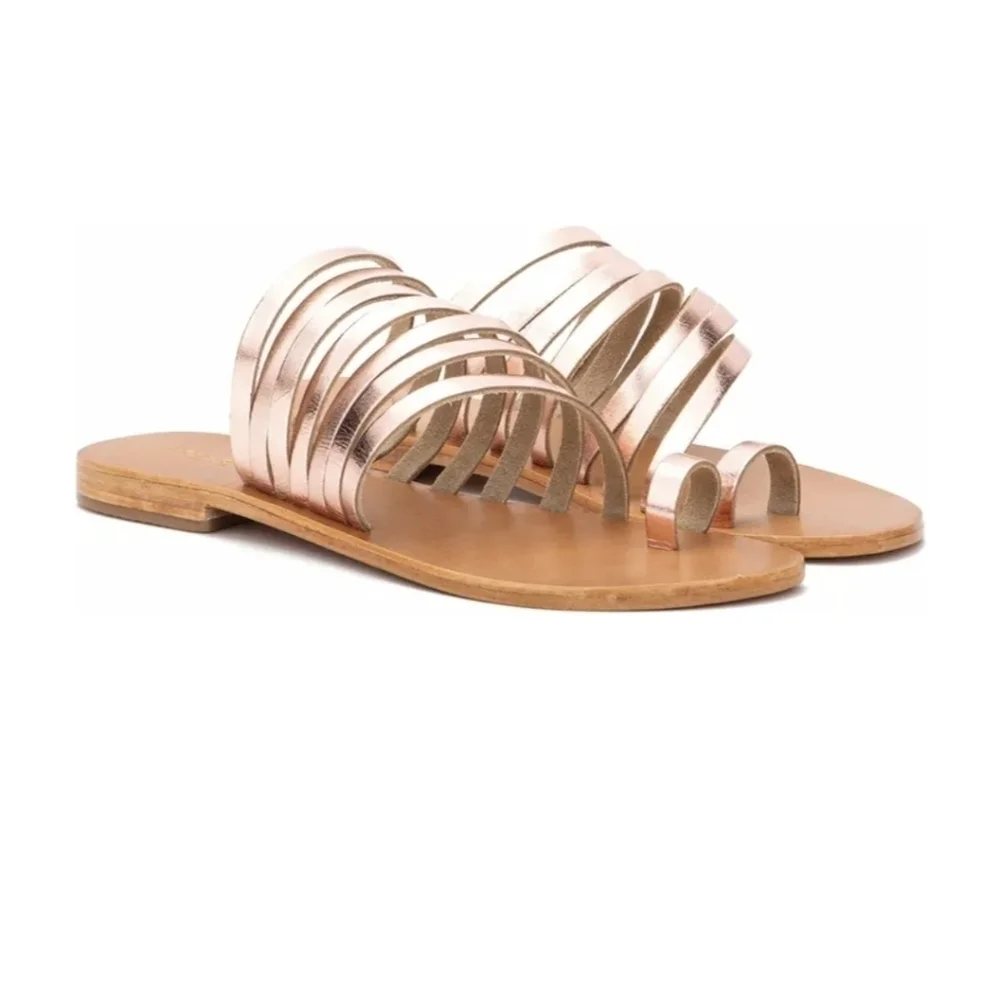 Gold color Multi Crossed Toe Loop Sandal - Picture 4 of 11